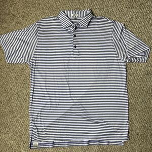 Peter Millar Polo Shirt Men’s Large Blue Stripes 100% Cotton
